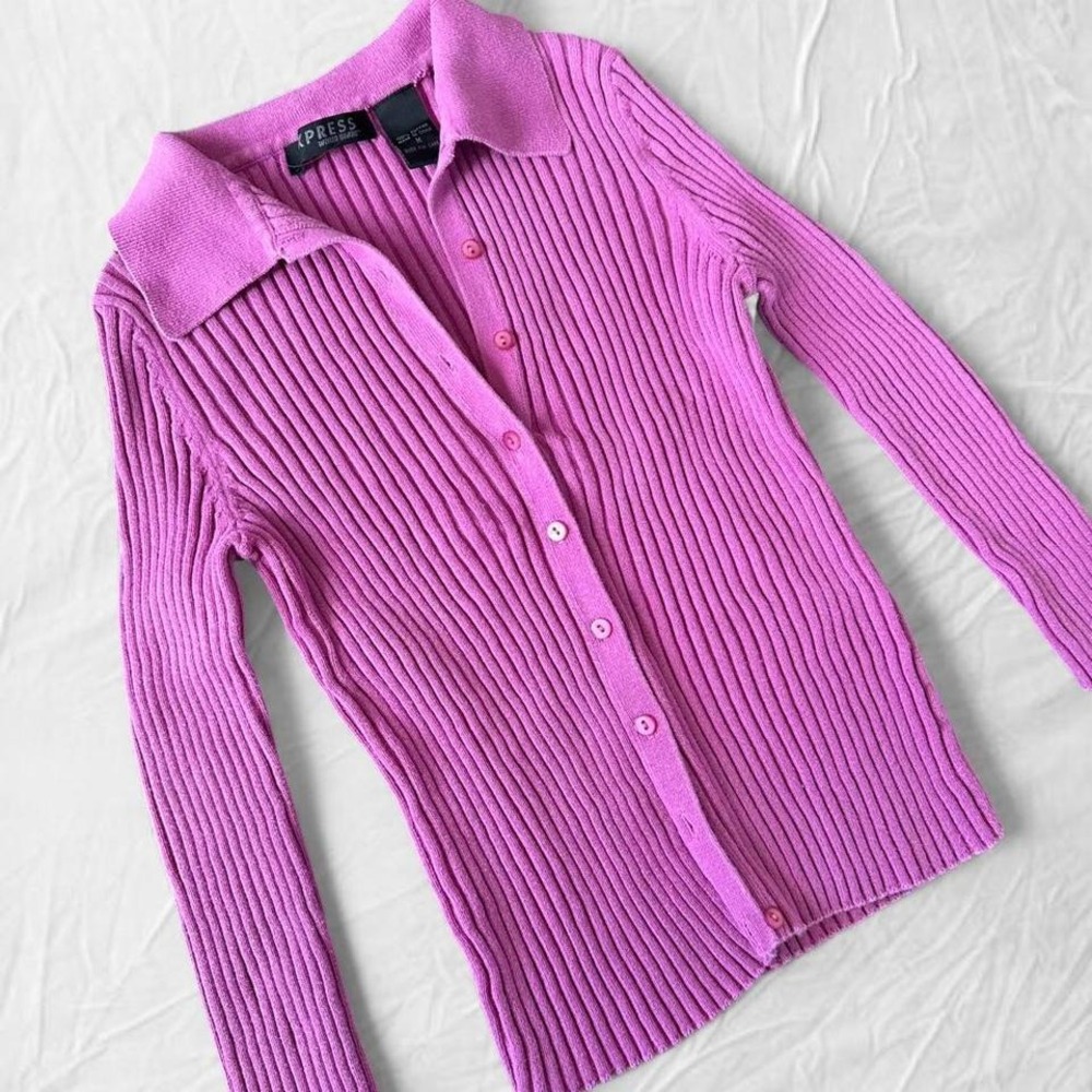 Vintage Express magenta button up sweater - Picture 4 of 4